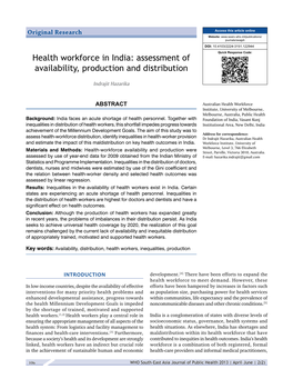 Health Workforce in India: Assessment of Availability, Production and Distribution