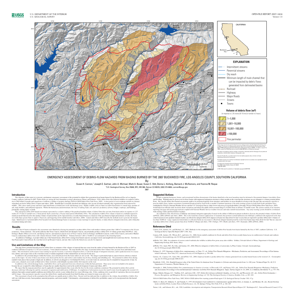 EMERGENCY ASSESSMENT of DEBRIS-FLOW HAZARDS from BASINS BURNED by the 2007 BUCKWEED FIRE, LOS ANGELES COUNTY, SOUTHERN CALIFORNIA by Susan H