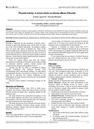 A Review Article on Adverse Effects of Fluoride