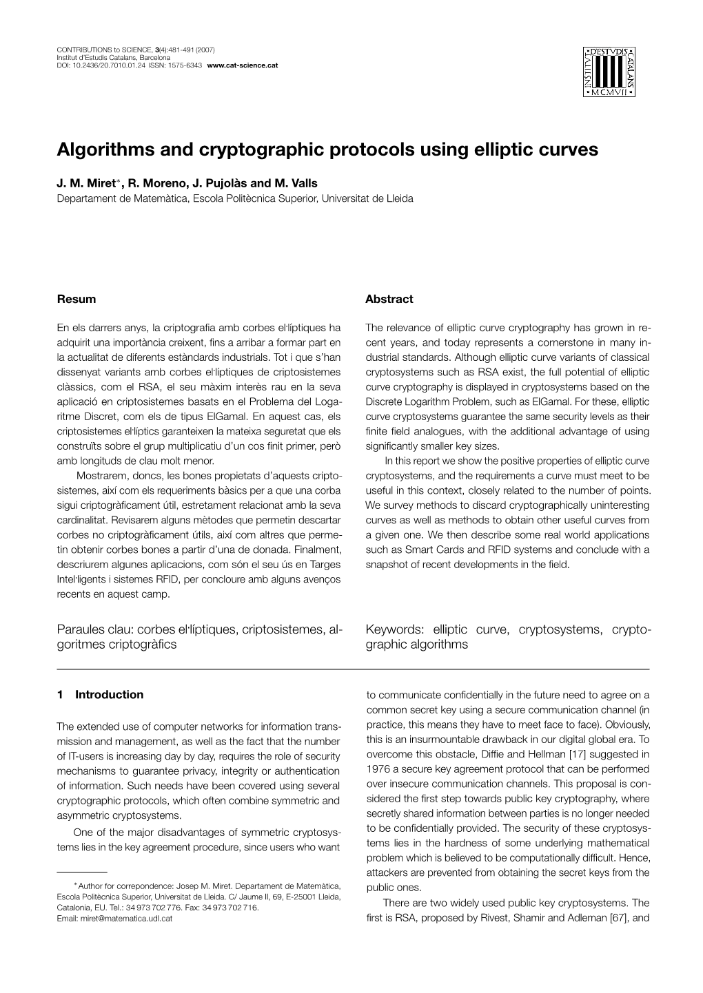 Algorithms and Cryptographic Protocols Using Elliptic Curves