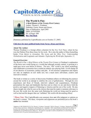 The World Is Flat: a Brief History of the Twenty-First Century Author: Thomas L