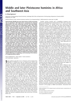 Middle and Later Pleistocene Hominins in Africa and Southwest Asia