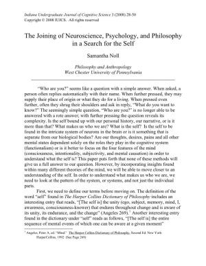 The Joining of Neuroscience, Psychology, and Philosophy in a Search for the Self