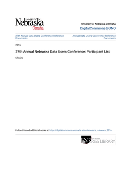 27Th Annual Nebraska Data Users Conference: Participant List