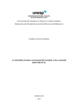 A Construção Do Catálogo De Panizzi: Uma Análise Documental