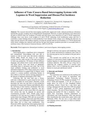 Influence of Yam /Cassava Based Intercropping Systems with Legumes in Weed Suppression and Disease/Pest Incidence Reduction