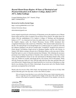 Beyond Mount Kenya Region: 40 Years of Theological and Practical Education at St Andrew’S College, Kabare (1977- 2017), Julius Gathogo