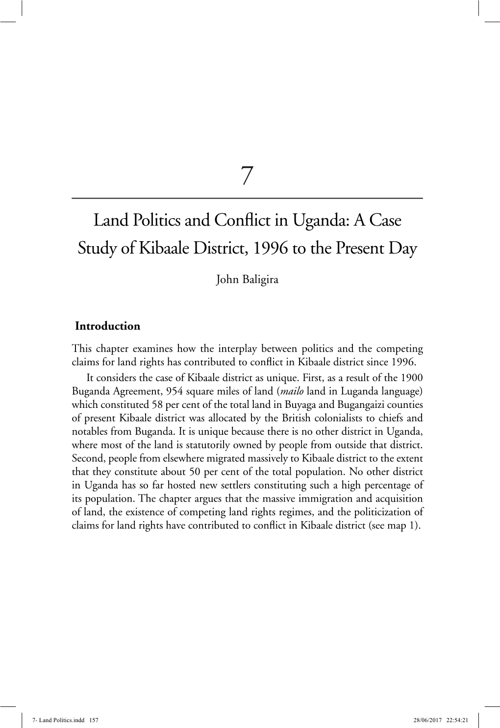 Land Politics and Conflict in Uganda: a Case Study of Kibaale District, 1996 to the Present Day