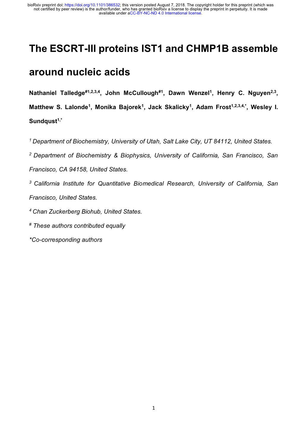 The ESCRT-III Proteins IST1 and CHMP1B Assemble Around Nucleic Acids