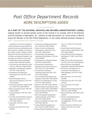 Post Office Department Records MORE DESCRIPTIONS ADDED