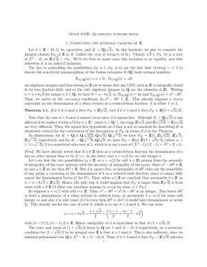 Math 210B. Quadratic Integer Rings 1. Computing the Integral Closure of Z
