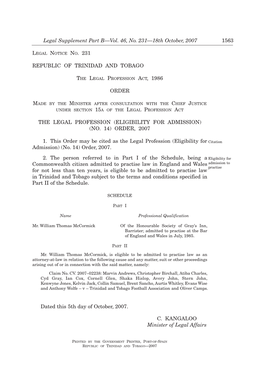 Legal Notice No. 231 Vol. 46, No. 231, 18Th October, 2007