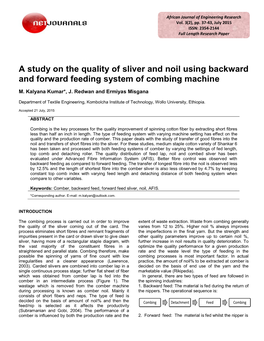 A Study on the Quality of Sliver and Noil Using Backward and Forward Feeding System of Combing Machine