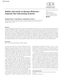 Habits and Goals in Human Behavior: Separate but Interacting Systems