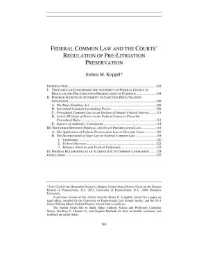 Federal Common Law and the Courts' Regulation of Pre