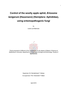 Control of the Woolly Apple Aphid, Eriosoma Lanigerum (Hausmann) (Hemiptera: Aphididae), Using Entomopathogenic Fungi