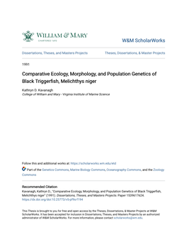 Comparative Ecology, Morphology, and Population Genetics of Black Triggerfish, Melichthys Niger