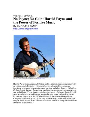 No Payne; No Gain: Harold Payne and the Power of Positive Music by Meryl Ann Butler