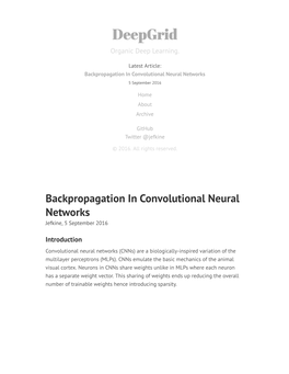 Backpropagation in Convolutional Neural Networks 5 September 2016