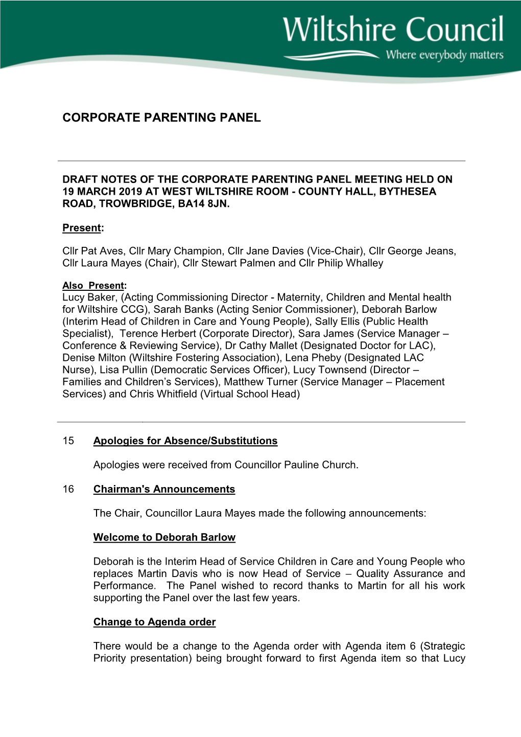 (Private Pack)Minutes Document for Corporate Parenting Panel, 19/03