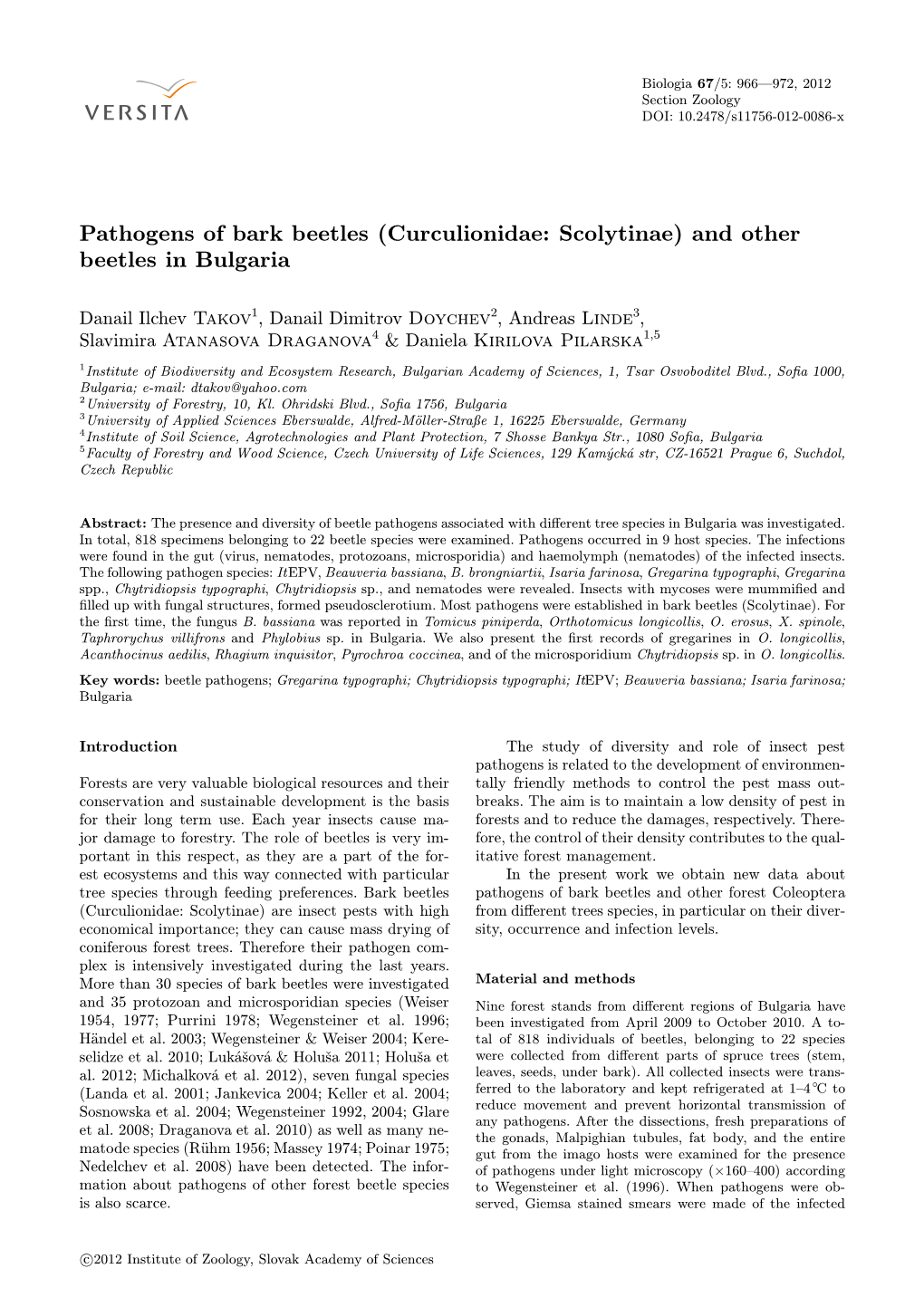 Pathogens of Bark Beetles (Curculionidae: Scolytinae) and Other Beetles in Bulgaria