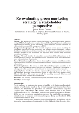 Re-Evaluating Green Marketing Strategy : a Stakeholder Perspective
