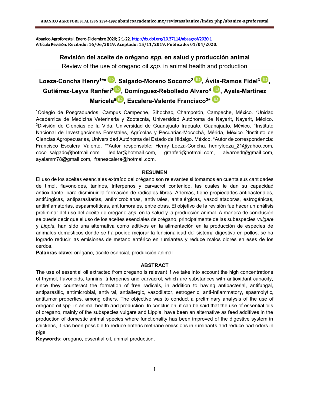 Revisión Del Aceite De Orégano Spp. En Salud Y Producción Animal Review of the Use of Oregano Oil Spp