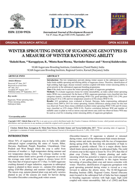 Winter Sprouting Index of Sugarcane Genotypes Is a Measure of Winter Ratooning Ability