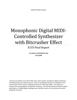 Monophonic Digital MIDI-Controlled Synthesizer with Bitcrusher Effect