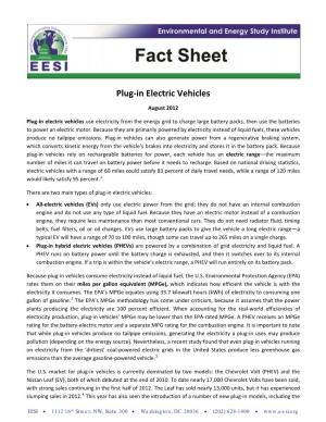 Plug-In Electric Vehicles Fact Sheet