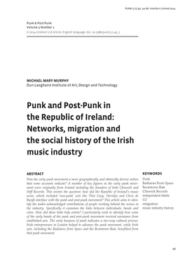 Punk and Post-Punk in the Republic of Ireland: Networks, Migration and the Social History of the Irish Music Industry