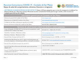 Recursos Comunitarios COVID-19 - Condado De San Mateo: Apoyo De Salud Del Comportamiento, Alimentos, Financiera E Inmigración