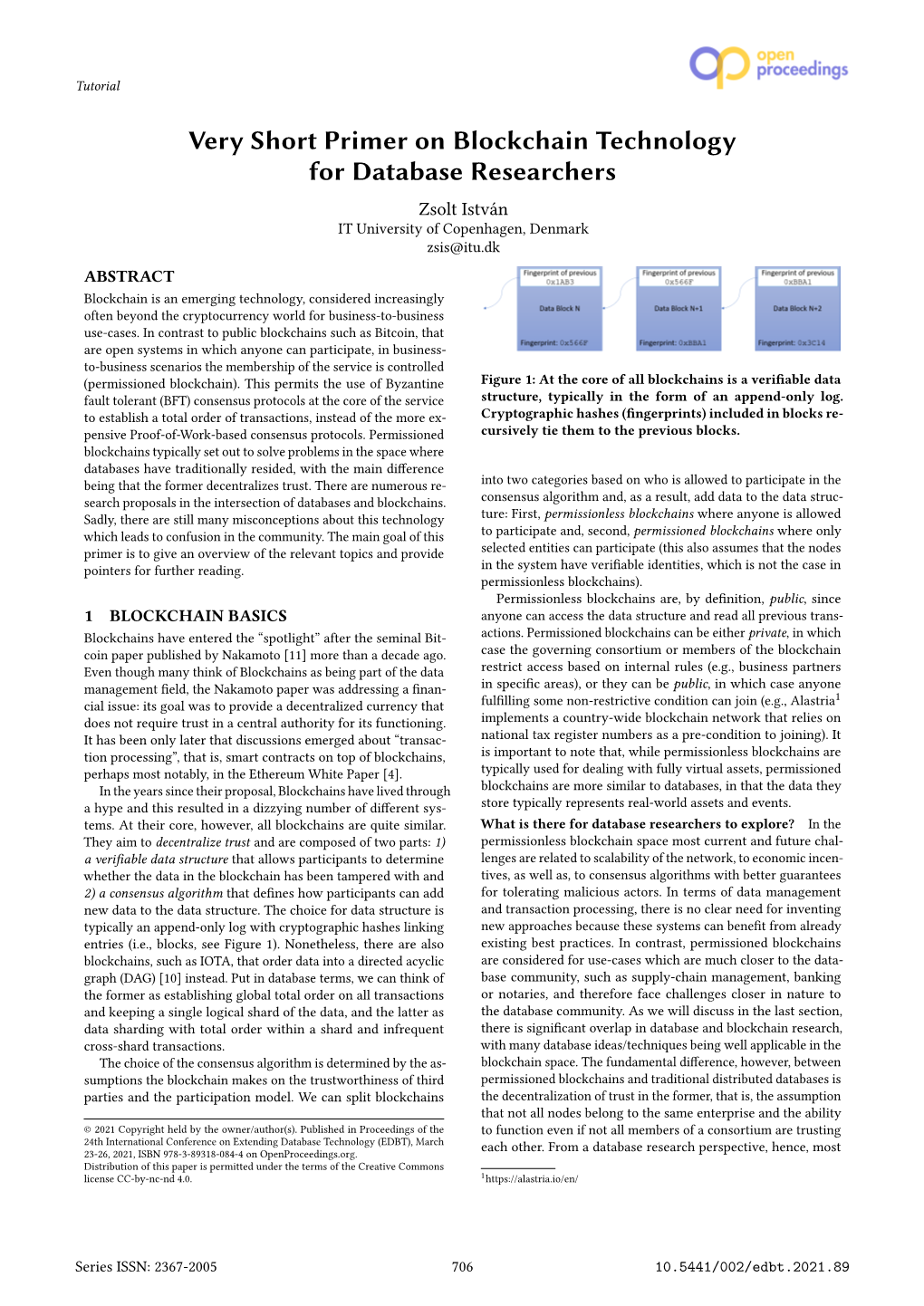 Very Short Primer on Blockchain Technology for Database