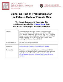Signaling Role of Prokineticin 2 on the Estrous Cycle of Female Mice