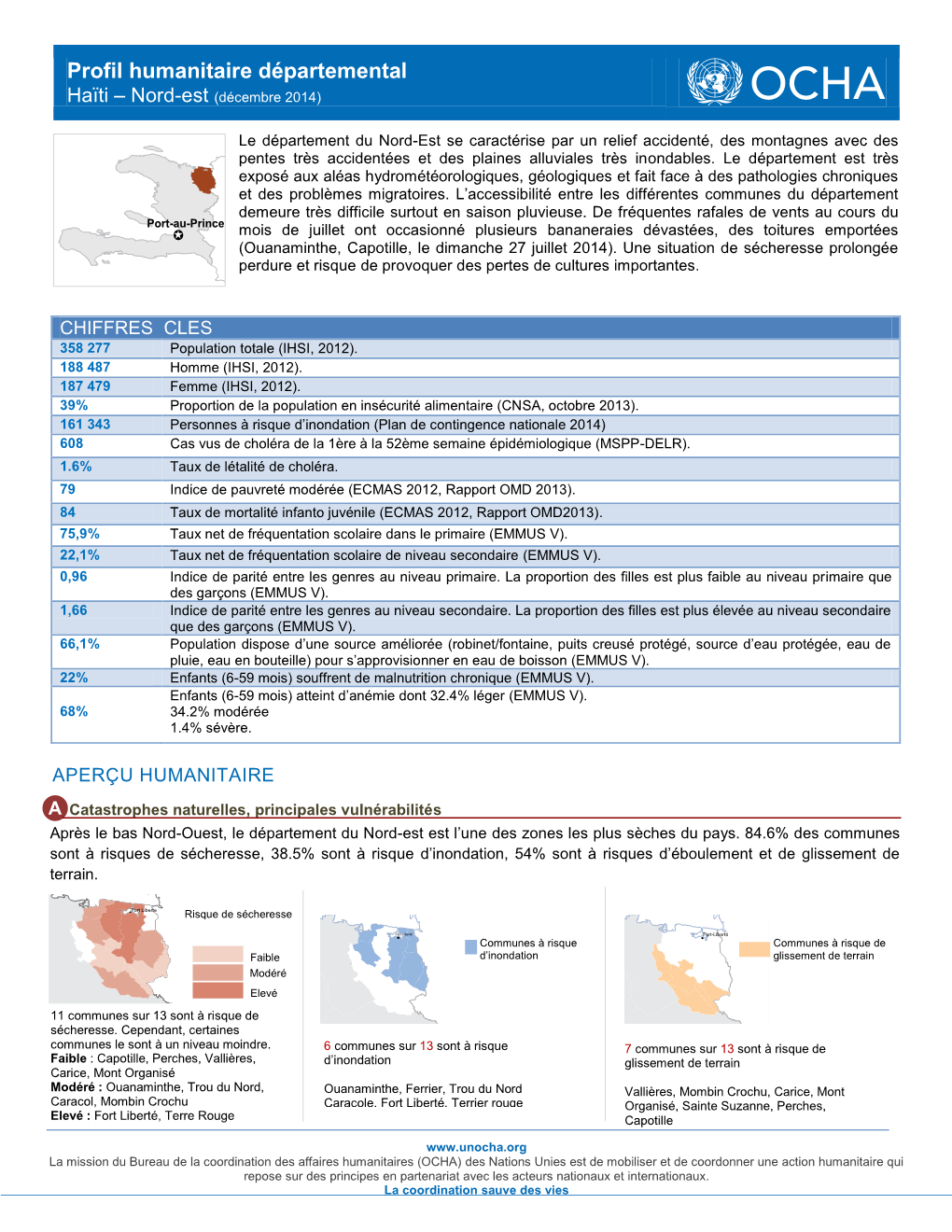 Profil Humanitaire Départemental Haïti – Nord-Est (Décembre 2014)