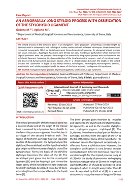 AN ABNORMALLY LONG STYLOID PROCESS with OSSIFICATION of the STYLOHYOID LIGAMENT Guarna M *1, Aglianò M 1