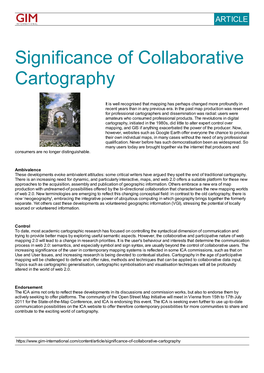 Significance of Collaborative Cartography