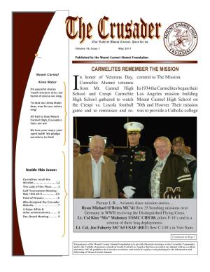 CARMELITES REMEMBER the MISSION Mount Carmel N Honor of Veterans Day, Commit to the Mission