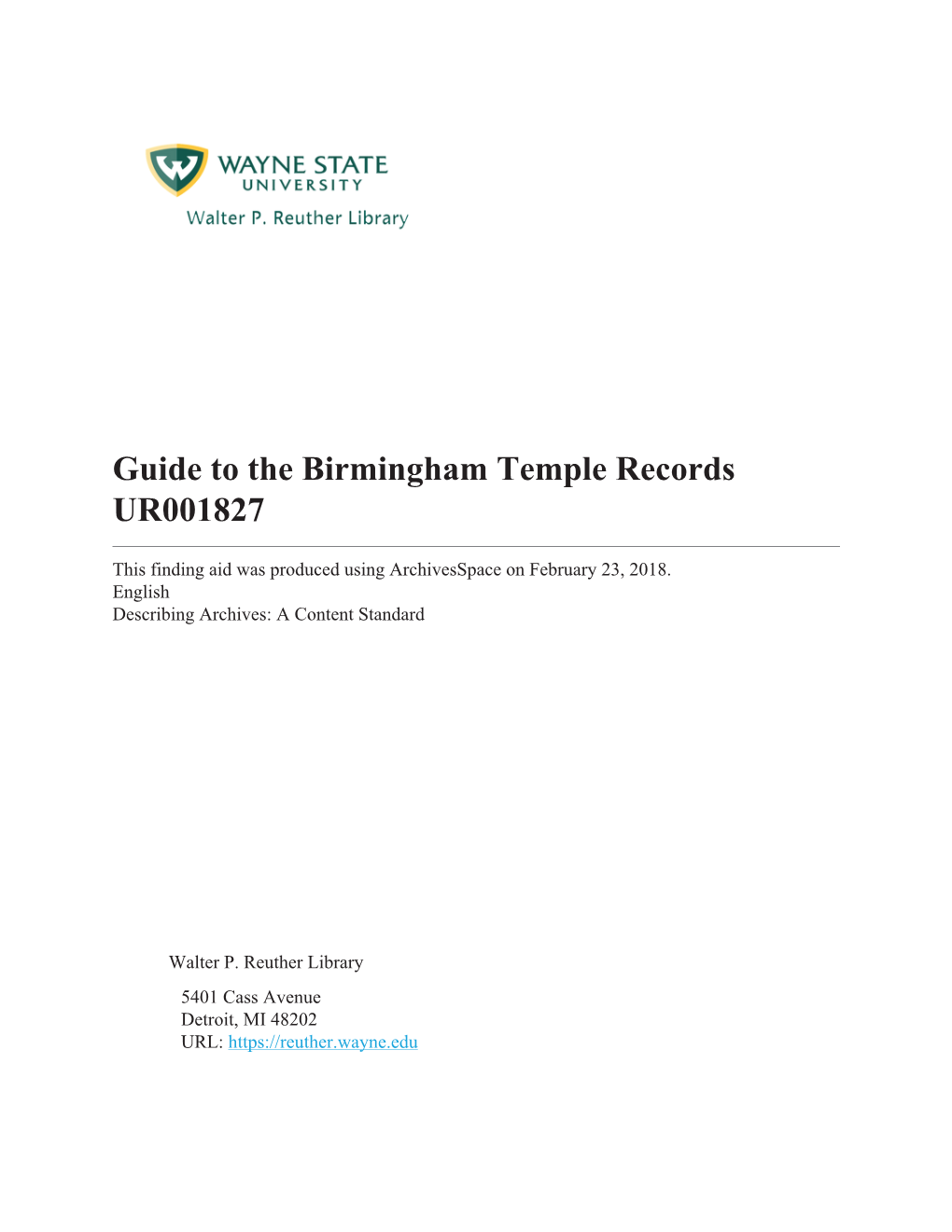Guide to the Birmingham Temple Records UR001827