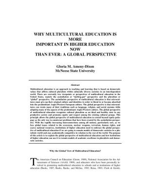 Why Multicultural Education Is More Important in Higher Education Now Than Ever: a Global Perspective