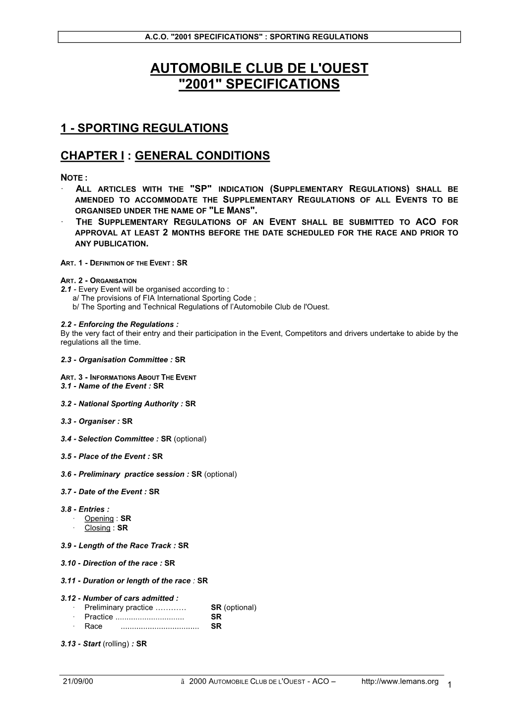 Sporting Regulations