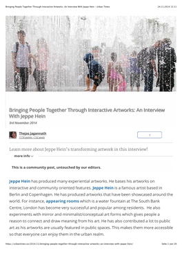 Bringing People Together Through Interactive Artworks: an Interview with Jeppe Hein – Urban Times 24.11.2014 13:11