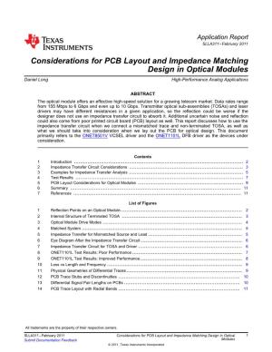 Considerations for PCB Layout and Impedance Matching Design in Optical Modules Daniel Long