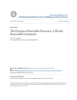 The Doctrine of Inevitable Discovery: a Plea for Reasonable Limitations