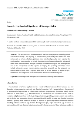 Sonoelectrochemical Synthesis of Nanoparticles