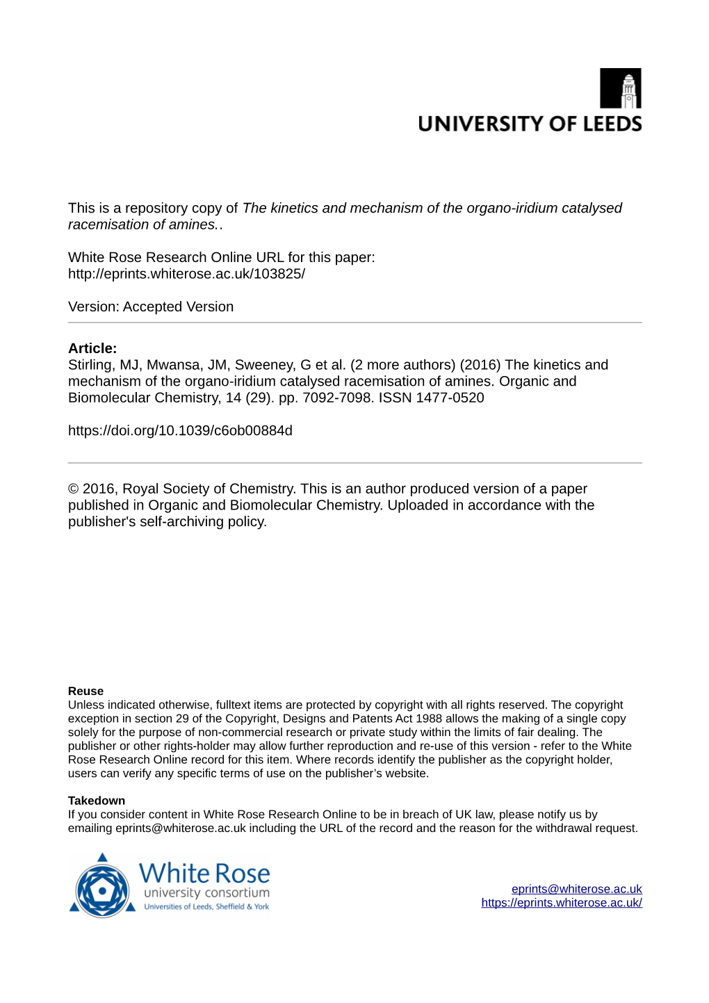 The Kinetics and Mechanism of the Organo-Iridium Catalysed Racemisation of Amines