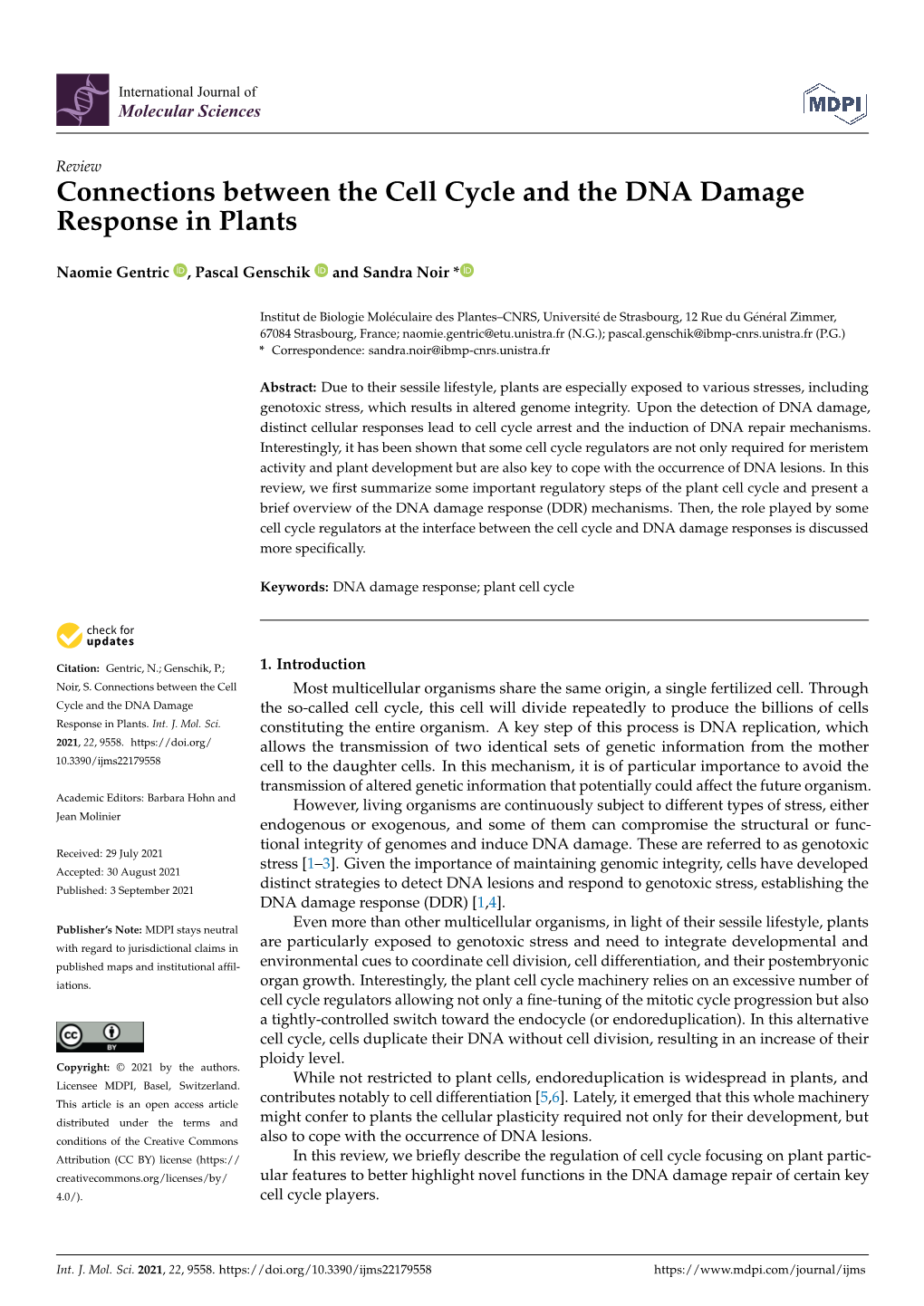 Connections Between the Cell Cycle and the DNA Damage Response in Plants