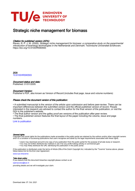 Strategic Niche Management for Biomass