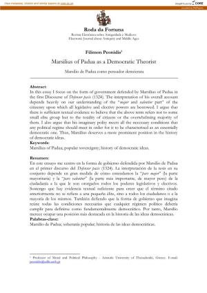 Marsilius of Padua As a Democratic Theorist
