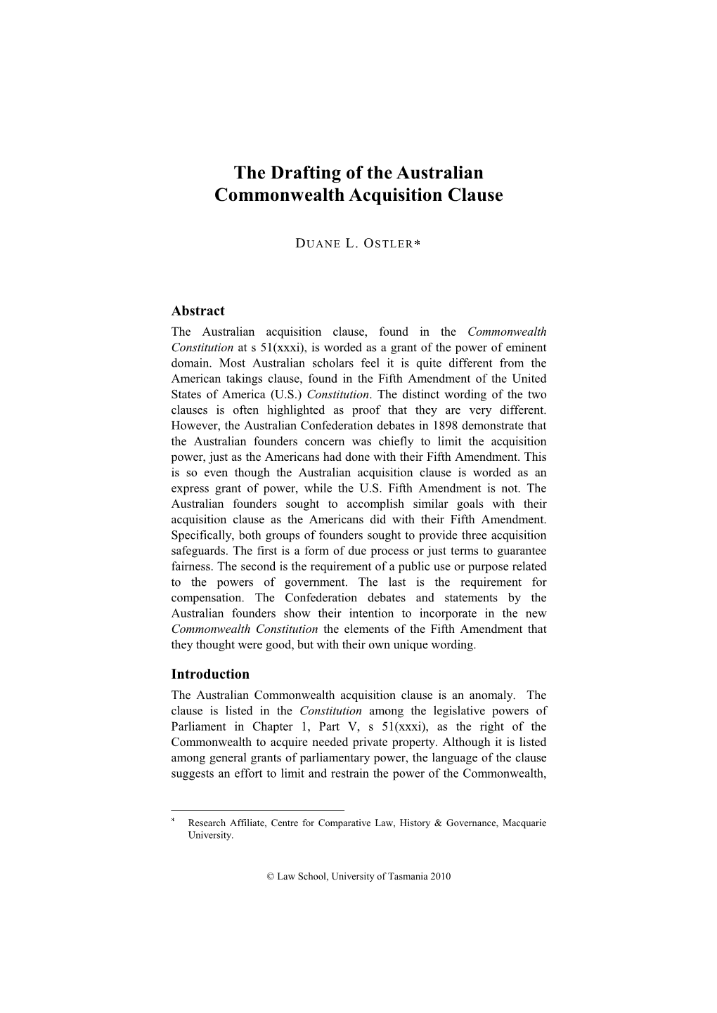 The Drafting of the Australian Commonwealth Acquisition Clause